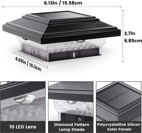 4x4 50 2 4x4 1 Pack) SIEDiNLAR Solar Post Lights Lumens Modes, Post Caps Light Outdoor Waterproof for Wooden Vinyl