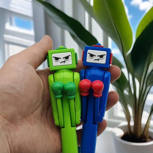 Boxing Pen Robot - 2PCS with Punching Arm and Crisp Button Sound, Funny Novelty Pen, Blue/Green Colors, 1.0mm