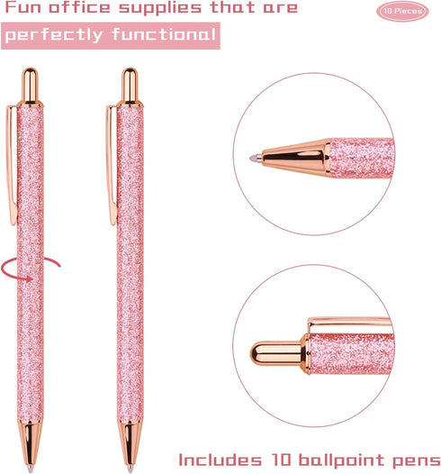 WY WENYUAN 10 Pcs Ballpoint Pens, Comfortable Writing Metal Retractable Journaling Pens, Black Ink Medium Point