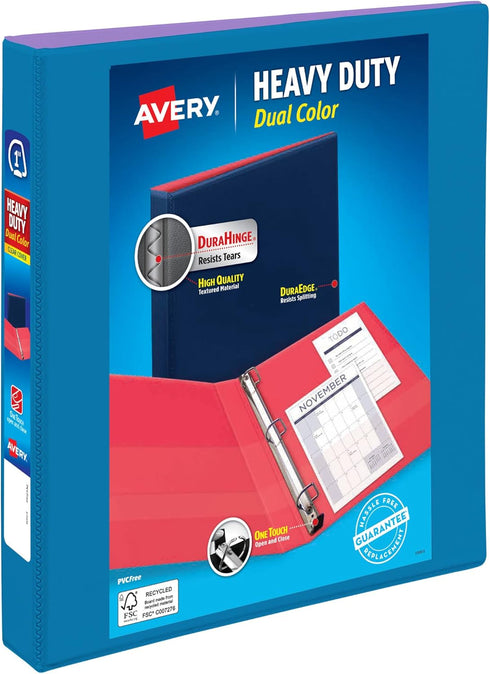 Avery Dual Color Heavy-Duty View Binder, 1" Slant Rings, Pool Blue/Lavender, Holds 250 Sheets (79899)