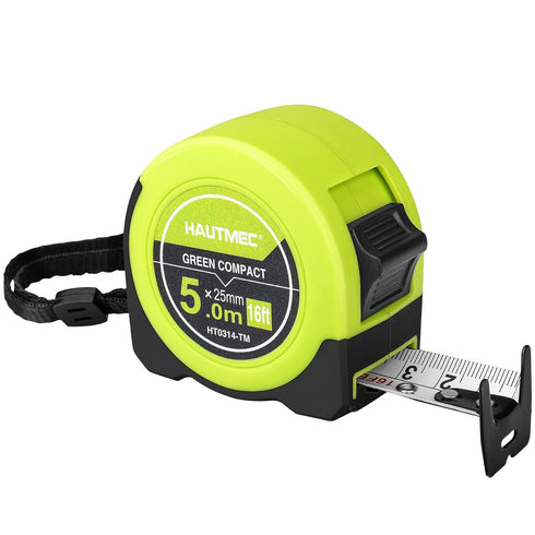 HAUTMEC 16Ft Tape Measure with Fractions 1/8, Heavy Duty Green Compact Case for Construction