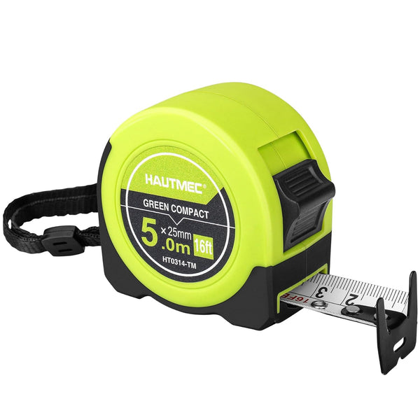 HAUTMEC 16Ft Tape Measure with Fractions 1/8, Heavy Duty Green Compact Case for Construction