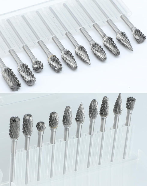 10 Pcs Carbide Burr Set 1/8" Shank Compatible with Dremel Milwaukee Bits Rotary Tools Attachment Kit for Metal, Wood,