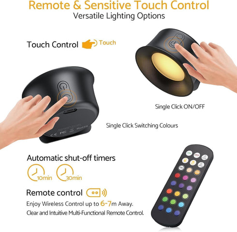 2Pack 360, 3 +15 LED Wall Lights, Battery Wall Sconce,Magnetic Wireless Rechargeable Ambient Lights, Auxiliary Light