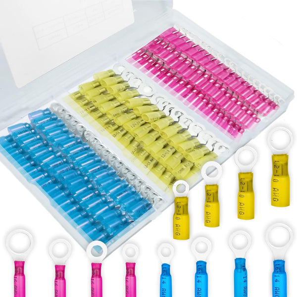 180 PCS Heat Shrink Wire Connectors, Automotive Marine Ring Terminal Kits for 10-22 AWG by Housun
