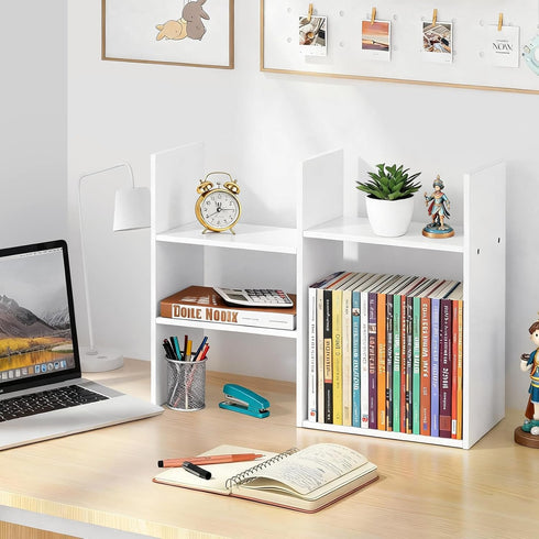 Desktop Shelf Organizer for Top of Desk - Wood Desk Hutch for Dorm Room Essentials & Home Office - Small Tabletop