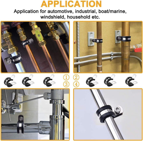 Universal TMKOOL 10 Pack Stainless Steel 1/2" Cable Rubber Cushioned Clamp, Insulated Metal Clamp for Tube Installation