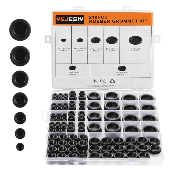 Yejesiy 210PCS Rubber Grommet kit, Premium 7 Sizes Rubber Grommets for Wiring, Automotive,