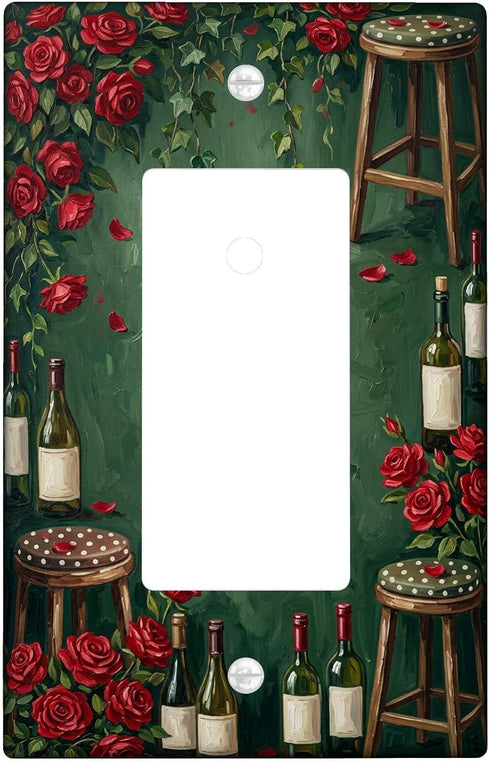 Generic Roses Single Rocker Light Switch Cover, Rustic Vintage Stools Wine Bottles N/a