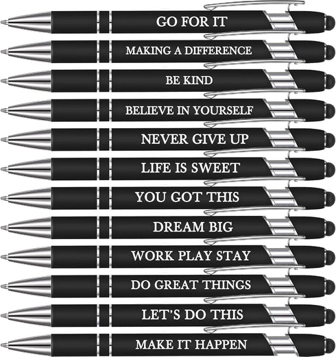 Zonon 12 Pieces Inspirational Motivational Quotes Ballpoint Pens with Stylus Tip - Fine Point Smooth Writing Metal