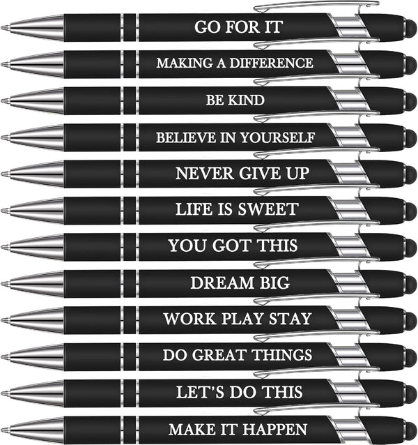Zonon 12 Pieces Inspirational Motivational Quotes Ballpoint Pens with Stylus Tip - Fine Point Smooth Writing Metal
