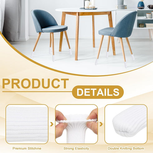 24Pcs PATIKIL Knitted Chair Leg Floor Protector, White Furniture Chair Leg Socks Small Furniture Covers for Hardwood