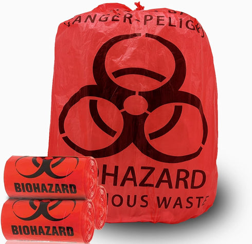 Daarcin 100pcs 24.4in Red Biohazard Waste Bags Medical Grade, Safe Infectious Waste Disposal No Leak Bags Trash Liners