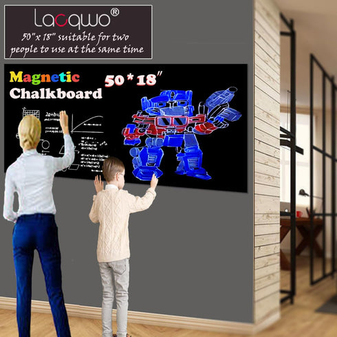 Magnetic Chalkboard Contact Paper, 50"x18" Self Adhesive Magnet Wall Board Sticker with 12 Color Liquid Chalk