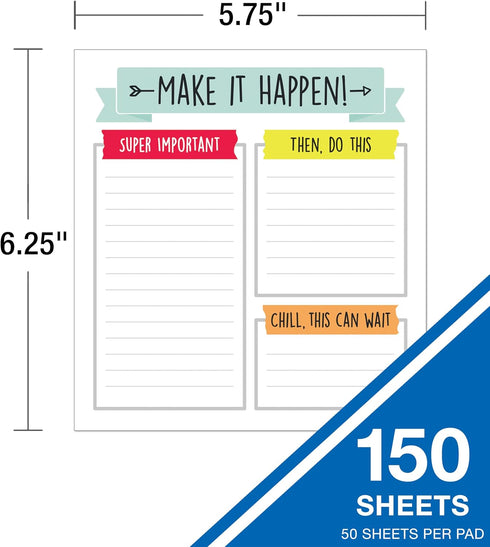 Carson Dellosa Aim High 50 Sheet Note Pads, 5.75" x 6.25" 3-Pack To Do List Notepad Stationary Set, Notepad for Productivity, To Do List, Notes Organization, Desk Accessories, Office & School Supplies by Carson Dellosa Education