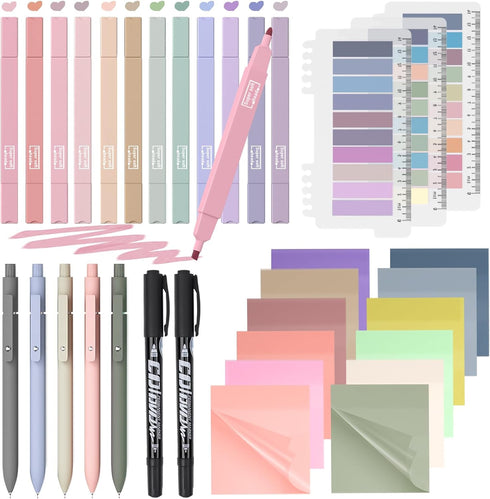 Nicpro 62 PCS Book Annotation Kit with Case, Aesthetic Highlighters, Quick Dry Markers, 1200PCS Sticky Notes