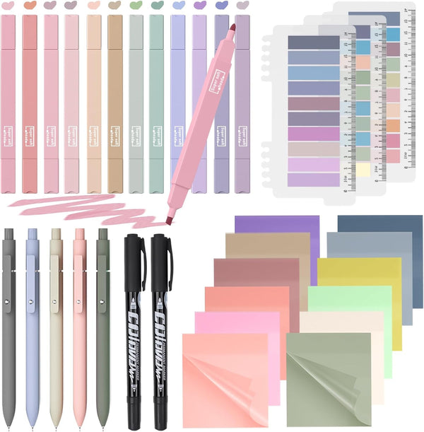 Nicpro 62 PCS Book Annotation Kit with Case, Aesthetic Highlighters, Quick Dry Markers, 1200PCS Sticky Notes