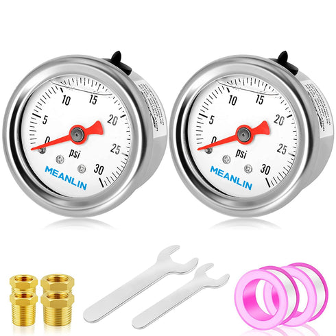 MEANLIN MEASURE 2pcs 0~30Psi Stainless Steel Liquid Filled Pressure Gauge, 1/8" NPT 1.5" Glycerin Filled