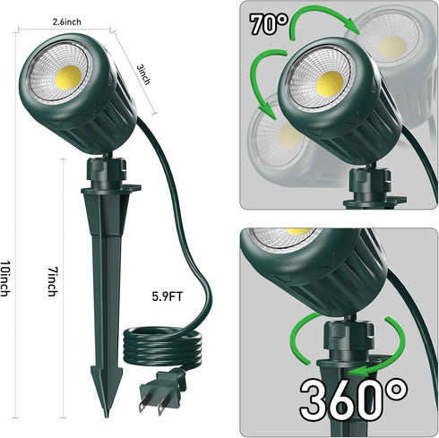 BYQY 2 Pack, 120V IP67 6000K 5 Christmas Spot Lights Outdoor Plug-in with Timer Remote Control, Waterproof Landscape