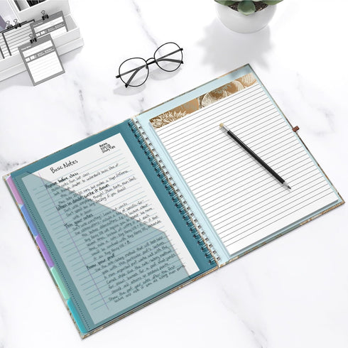 Hongri Clipboard Folio, Refillable Lined Notepad with 5 A4 Folders, Spiral Clip Board Portfolio for Office Supplies