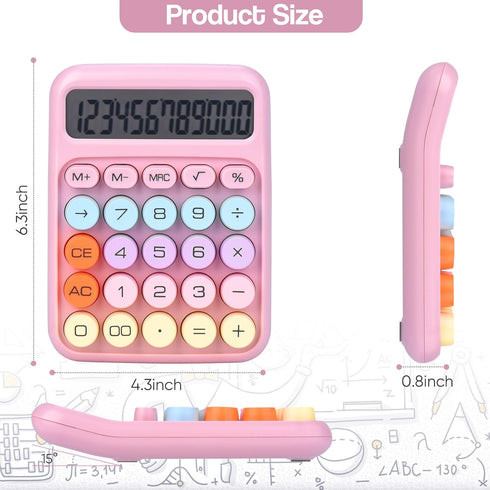Mechanical Pushbutton Calculator, 12 Digit Large LCD Display, Big Buttons Easy to Press, Colorful Candy Calculator,