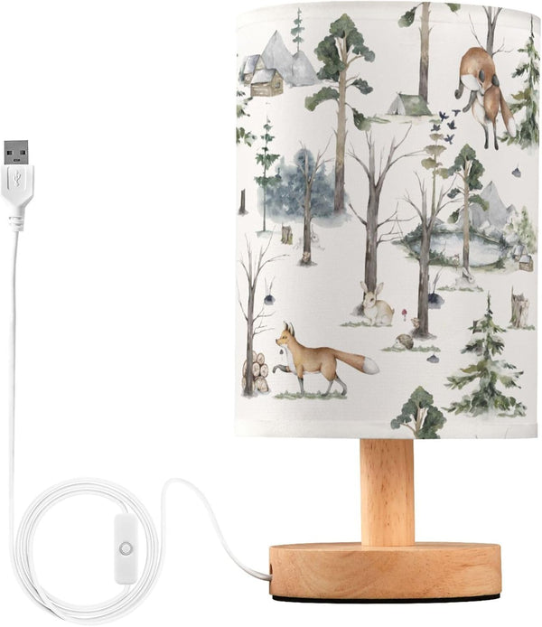 YYZZH Table Lamp Watercolor Woodland Animal Pattern Fox Rabbit Hedgehog Bird Nightstand Lamp