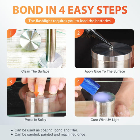 UV Glue Kit with uv light, Liquid Plastic Welder, Glass repair fluid, Cures Quickly, Plastic, Glass, Metal Adhesive Repair for Home, Outdoors. (2Pack-20ML+Light)