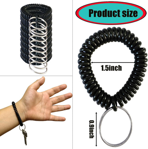 Smanzu 10 Pieces Colorful Wrist Coil Keychain Wristband Spiral Key Ring Bracelet Key Holder for Pool Gym ID Badge(Solid
