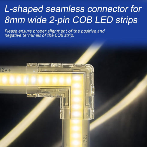 Styquenzer 12 8mm 2-Pin 5V/9V/12V/24V Pcs COB LED Strip Light Connectors, LED Strip, Gapless L-Shaped Corner