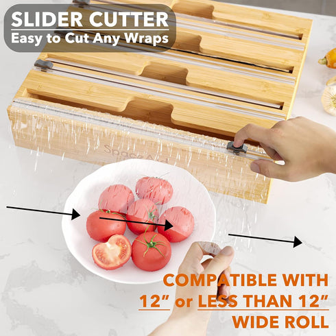 SpaceAid WrapNeat 4 in 1 Wrap Dispenser - Plastic Wrap, Aluminum Foil, Wax Paper Dispenser for Kitchen Drawer