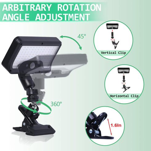 3 Settings, IP65 1 Pack Clip On Solar Light Outdoor, Motion Sensor Security Light, USB Charging and Solar Powered Fence