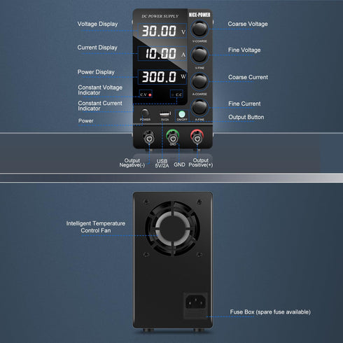 NICE-POWER Variable DC Power Supply, 30V 10A Adjustable Bench Power Supply with 4-Digit LED Display