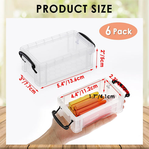 OGANAZI 6 PCS Clear Plastic Crayon Boxes with Snap Lids, Small Crayon Storage Box Stackable Crayon Container Box