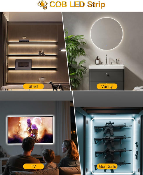 2 Pack 5000mAh 13FT Closet Counter Under Cabinet Lighting Wireless, COB Motion Sensor Led Light Strips Indoor