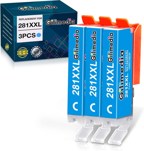 GILIMEDIA Compatible CLI-281XXL Cyan Ink Cartridges - Replacement for Canon 281 Cyan (3-Pack) for Various Printers.