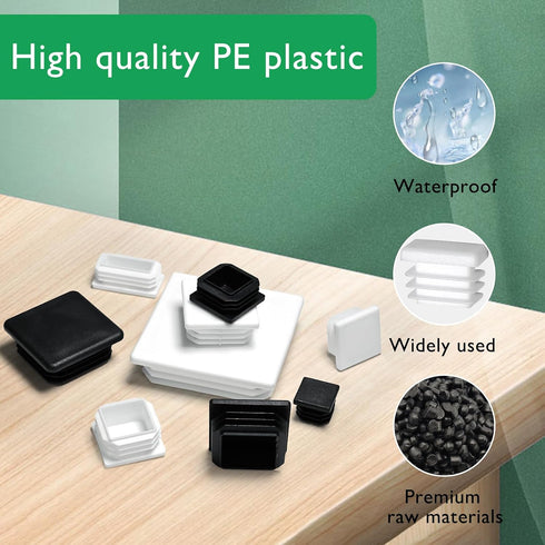 3" (75mm) 4 EASYEAH Plastic Hole Plugs White-Square Chair Leg Caps & Pipe Plugs, Tubing End Caps for Metal and Wood