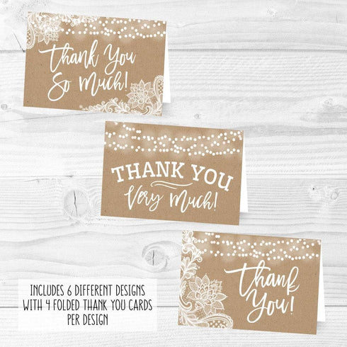 Hadley Designs 24 Rustic Kraft Thank You Cards with Envelopes, Sympathy Notes for Adult Funeral or Gift Gratitude