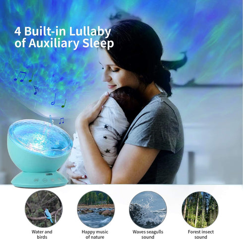 8 TOMNEW Night Light Projector, Ocean Wave Night Light for Kids Room, Remote and Timer, Light Modes and Bulit-in Sound