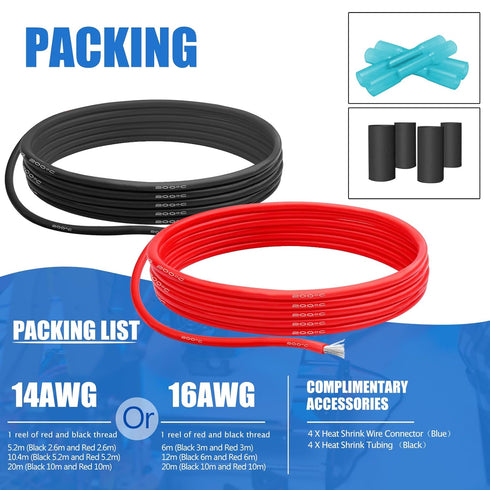 16 AWG Silicone Wire - 40 Ft Length (20 Ft Black and 20 Ft Red), Flexible, High Temperature Resistant