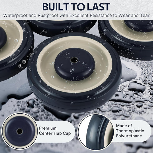 5" 4 Pack MYFULLY Shopping Cart Replacement Wheels Kit, Polyurethane Stepped and Full Tread Face Caster Wheels