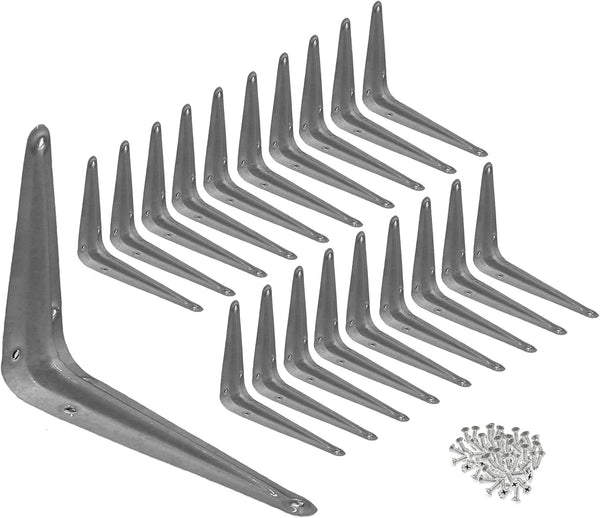Wideskall Metal 3" x 4" inch Wall Corner Angle Shelving Shelf Brackets, Grey,