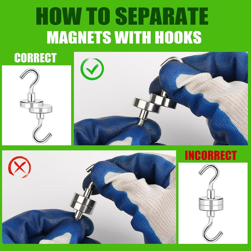 MIKEDE Heavy Duty Magnetic Hooks, 40lbs Earth Magnets with Rust Proof Metal Hooks for Classroom, Outdoor - Pack of 20