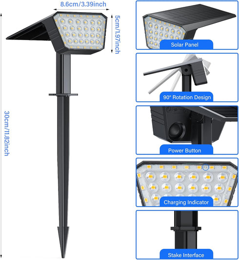 DEALGADGETS IP65 44 3 4 Pack Solar Spot Lights Outdoor, Waterproof LED Landscape Spotlights, Solar Powered Spotlight