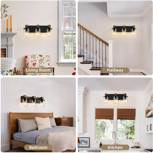 Ablwigh 3-Light Farmhouse Bathroom Light Fixtures, Black Bathroom Vanity Light Fixtures Over Mirror, Rustic Sconces