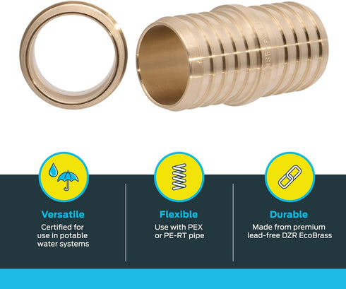 SharkBite UC0135 1-1/4 Inch Crimp Coupling, Brass Plumbing Fitting for PEX Pipe