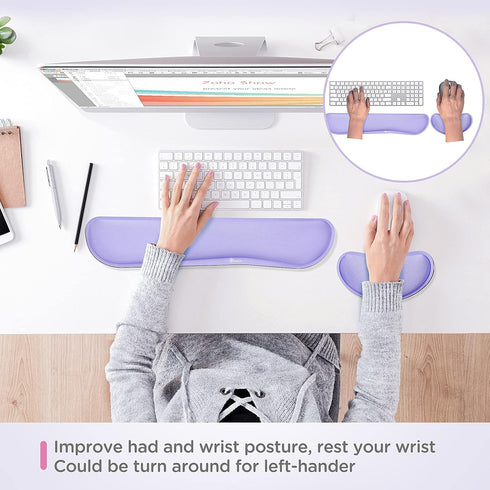 Gimars Upgrade Gel Memory Foam Set, Keyboard Wrist Rest Pad and Mouse Cushion Support for Office, Purple