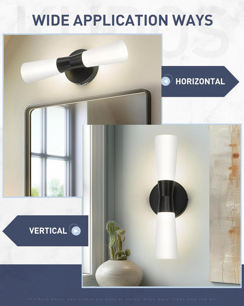 16inches Dimmerable 3000K/4000K/5000K KDVL13-BK kudos Wall Sconces Black Vanity Light Fixtures, Modern Sconces Wall