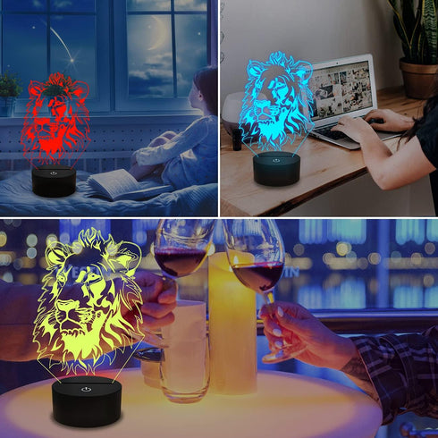 3D 16 FULLOSUN Lion Night Light, King Lion Gift Illusion Lamp for Kids Bedside Lamp with Remote Control Color Changing