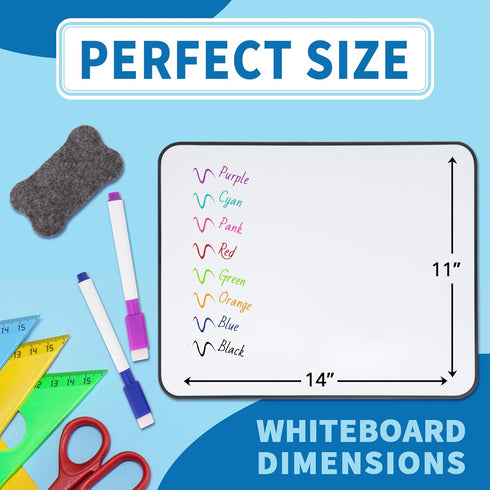 Small Double Sided White Dry Erase Board, 14x11 Inch Mini Board with 8 Markers for Students, Office, Kitchen