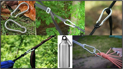Black & Silver Heavy Duty Bushcraft Locking Thumb Screw Closure - Zinc-Galvanized Steel Carabiner Spring Snap